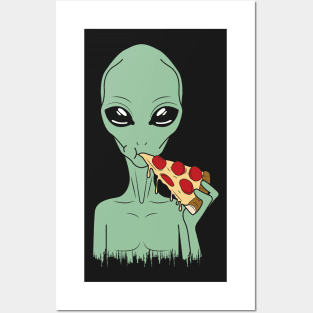 Alien Eating Pizza Posters and Art